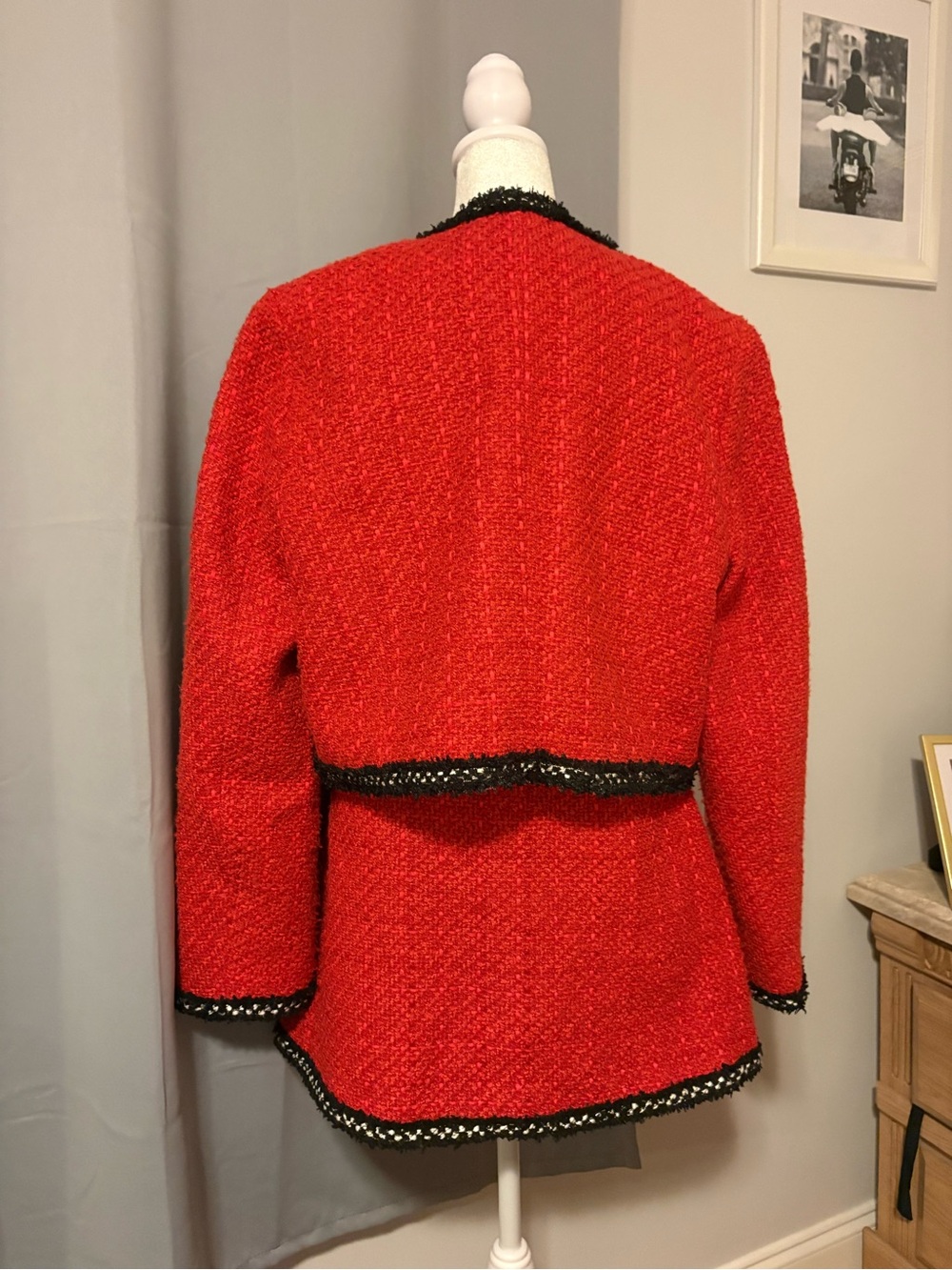 Astr Red Bouclé Tweed Jacket and Skirt Set with Black Trim - Picture 2 of 3